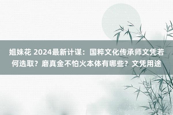 姐妹花 2024最新计谋：国粹文化传承师文凭若何选取？磨真金不怕火本体有哪些？文凭用途