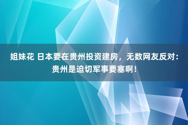 姐妹花 日本要在贵州投资建房，无数网友反对：贵州是迫切军事要塞啊！