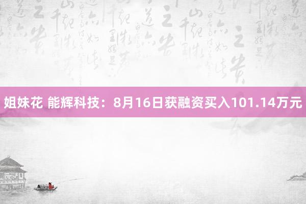 姐妹花 能辉科技：8月16日获融资买入101.14万元